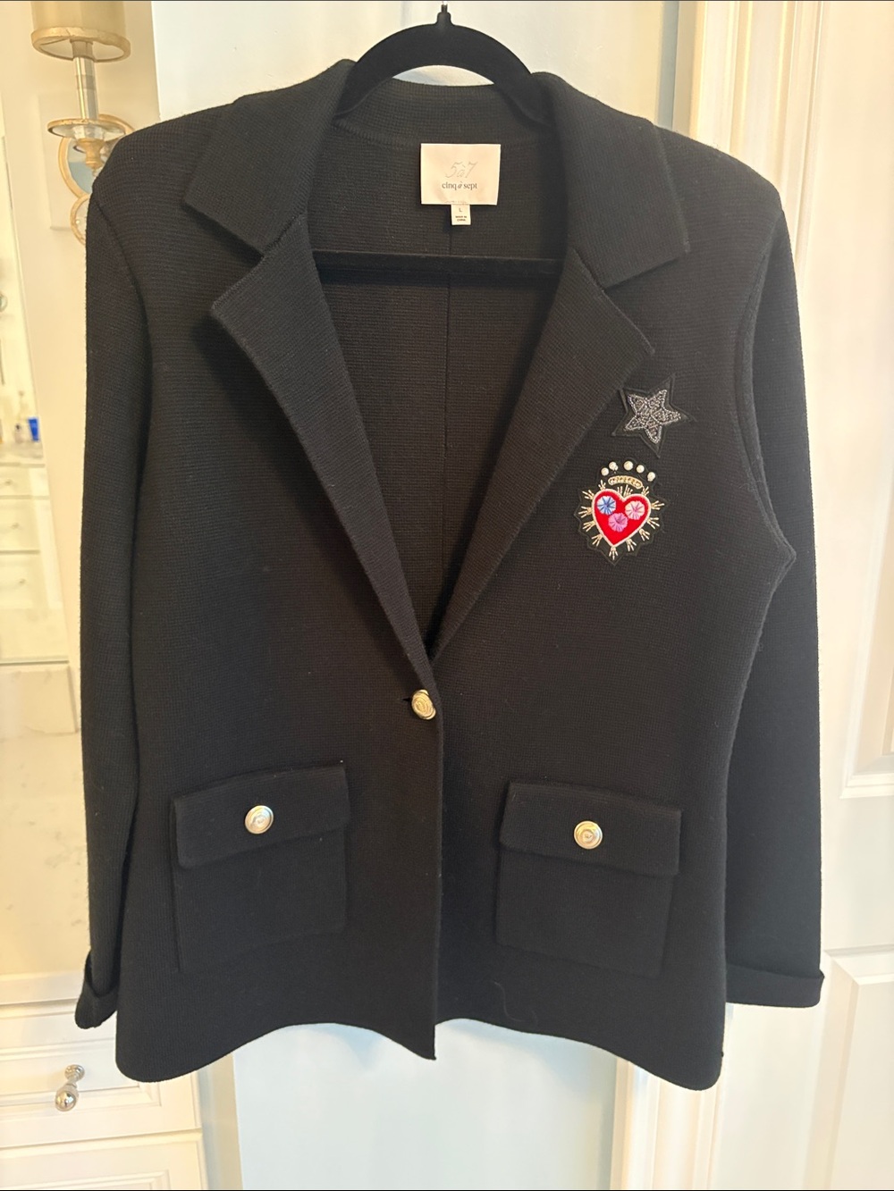 Cinq a Sept: Embellished Knit Blazer Jacket - Heart & Star Detail!